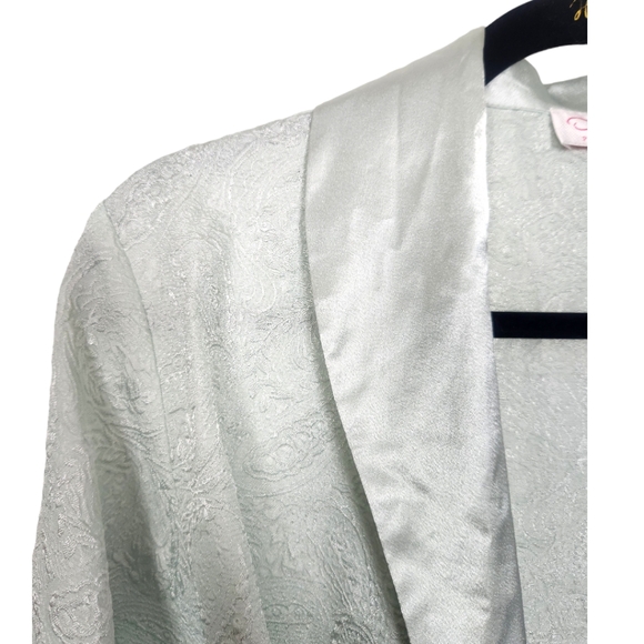 Vintage Oscar De La Renta Pink Label Seafoam Mint Paisley Textured Robe Medium - Picture 7 of 9